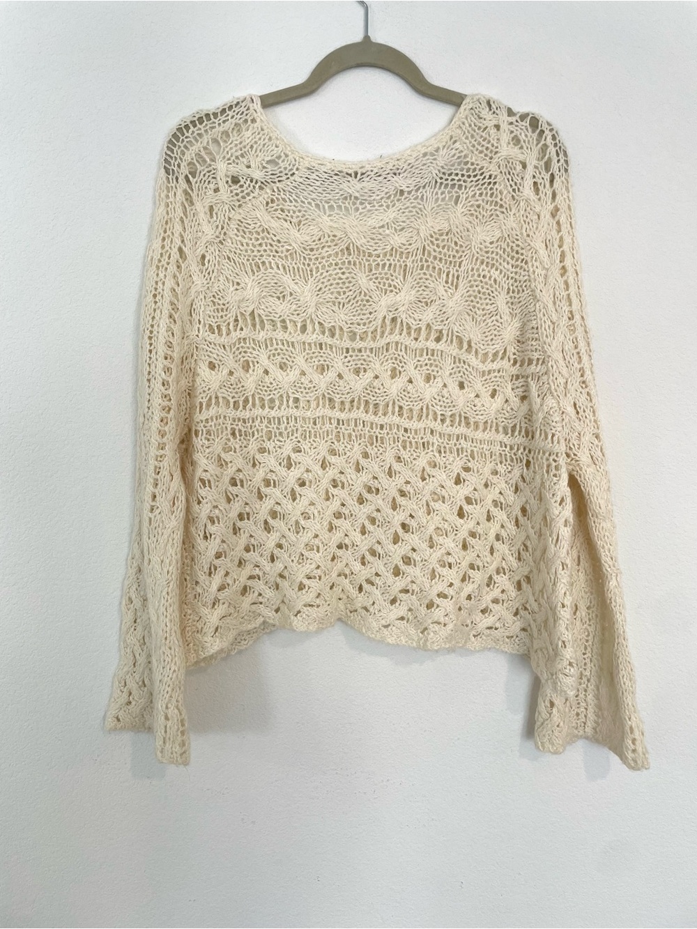 Free People Cream Openwork Scoop Neck Sweater - Picture 5 of 10